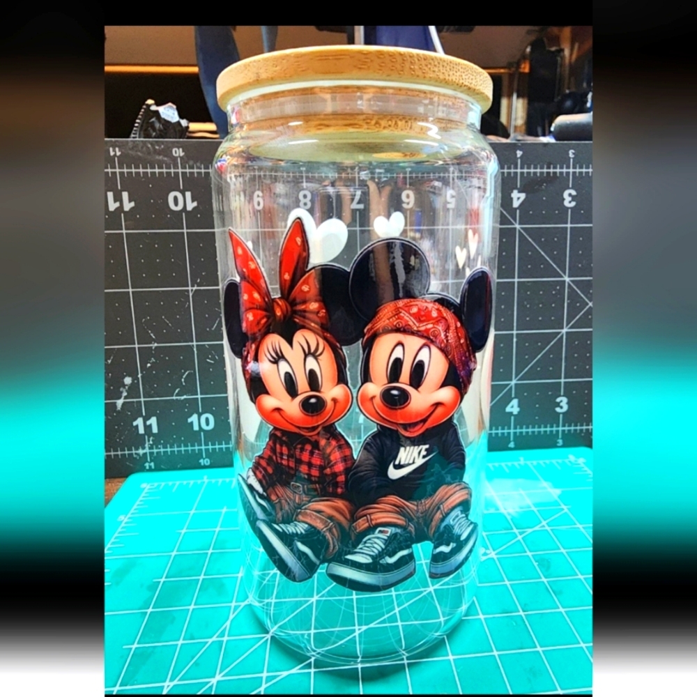 Glass Tumbler "Gangsta Mickey and Minnie" (2 Available)
